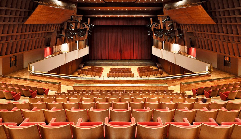 Aerial view of the theater seating renovation at the Bolzano Municipal Theater and Auditorium Foundation